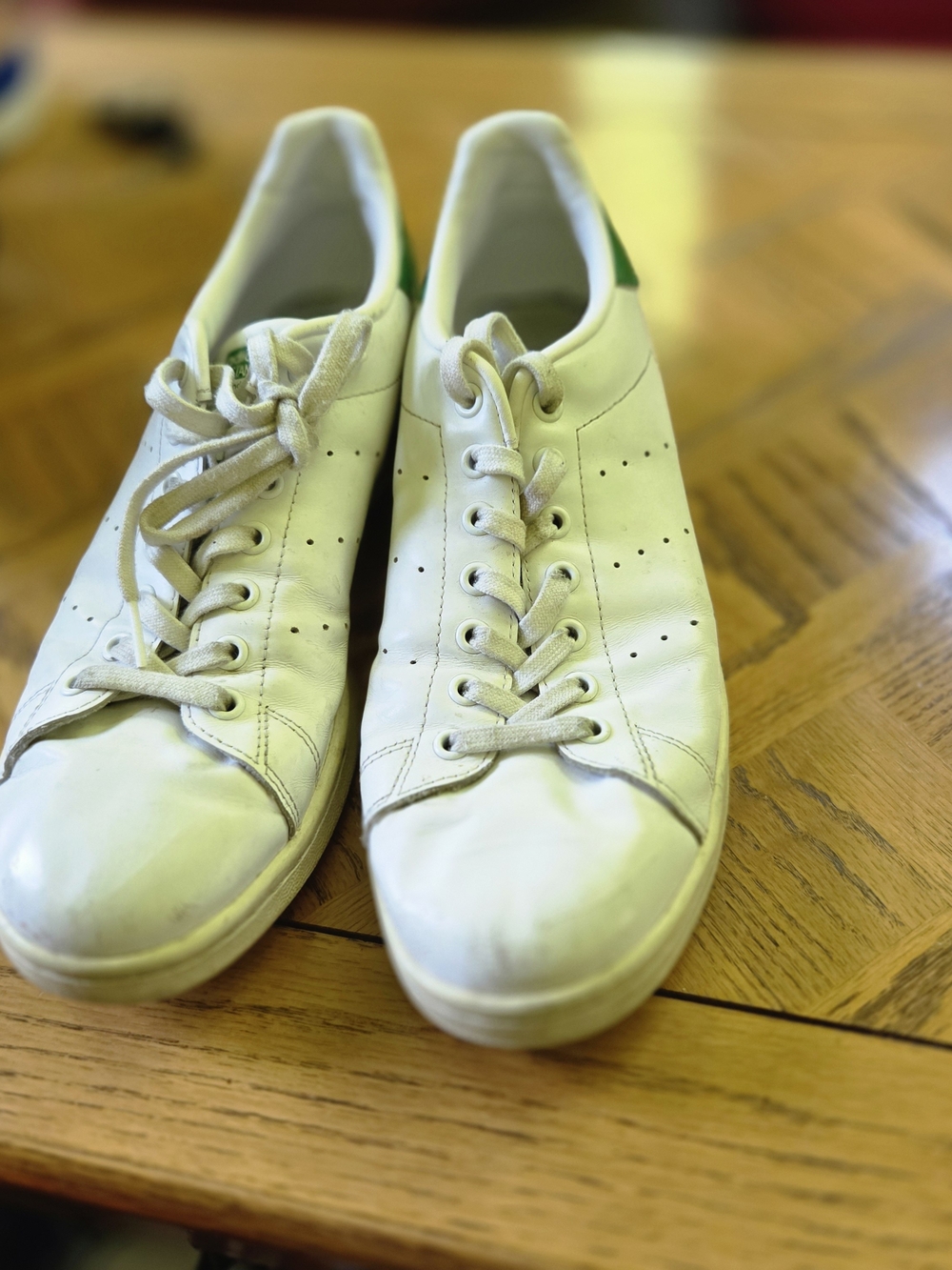 adidas White Leather Sneakers with Green Heel Tabs